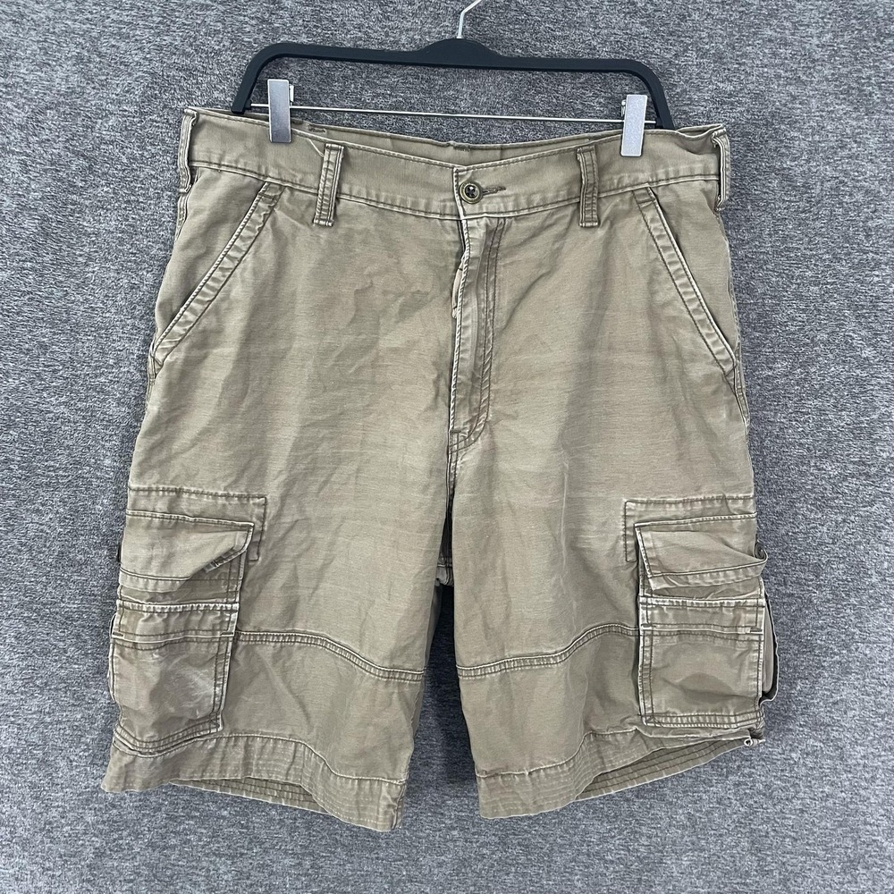 Levis Cargo Shorts Mens 34 Beige Cotton Canvas 12 Inseam Utility Casual